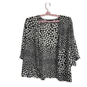 Lane Bryant Black & White Polka Dot Open Front Kimono Cardigan 3/4 Sleeve Lightw